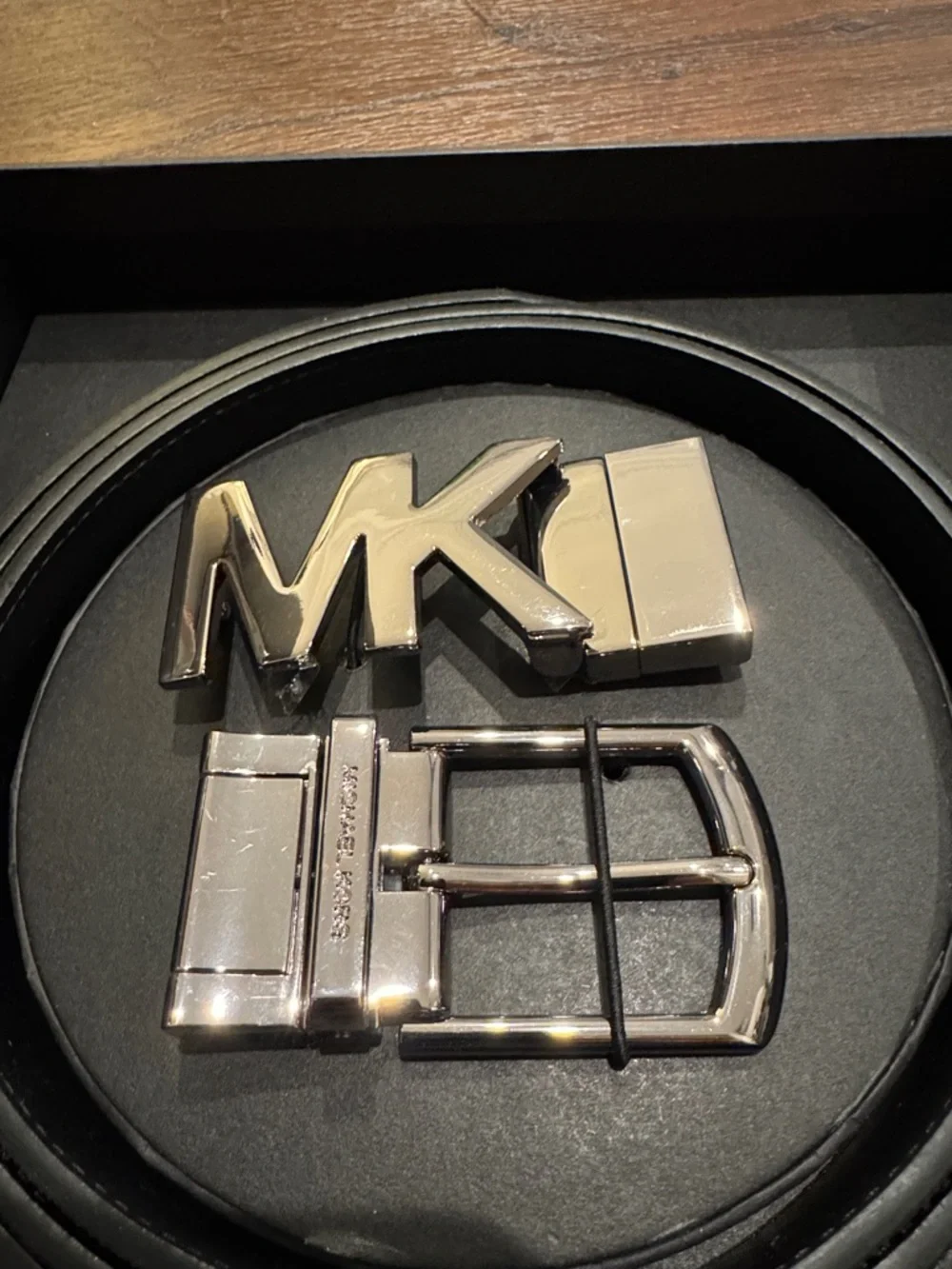 Michael Kors Black Men's Belt with MK Logo & STD Buckle Reversible and One size.